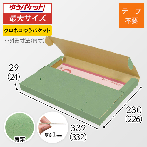【青菜色】厚さ3cm・テープレスケース（A4サイズ・クリックポスト・ゆうパケット）