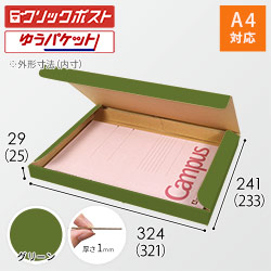 【グリーン色】厚さ3cm・N式ケース（A4サイズ・クリックポスト・ゆうパケット）