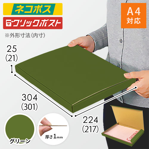 【グリーン色】厚さ2.5cm・N式ケース（A4サイズ・クロネコゆうパケット・クリックポスト）