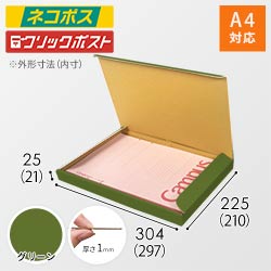 【グリーン色】厚さ2.5cm・N式ケース（A4サイズ・ネコポス・クリックポスト）