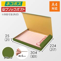 【グリーン色】厚さ2.5cm・N式ケース（A4サイズ・クロネコゆうパケット・クリックポスト）