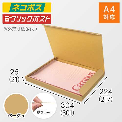 【ベージュ色】厚さ2.5cm・N式ケース（A4サイズ・クロネコゆうパケット・クリックポスト）