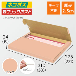 【ピンク色】厚さ2.5cm・テープレスケース（A4サイズ・ネコポス・クリックポスト）