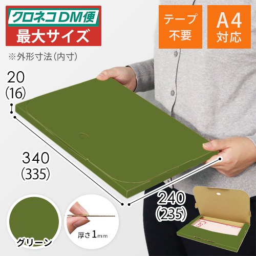 【グリーン色】厚さ2cm・テープレスケース（A4サイズ・クロネコDM便最大・ゆうパケット）