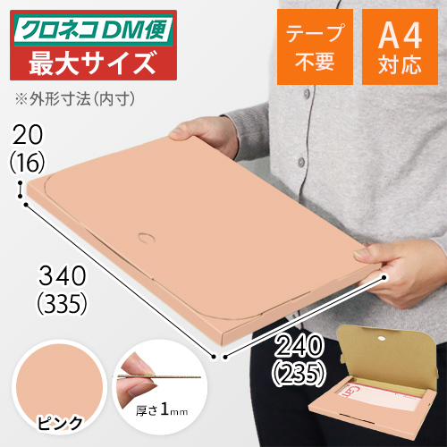 【ピンク色】厚さ2cm・テープレスケース（A4サイズ・クロネコDM便最大・ゆうパケット）