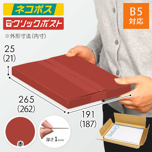 【赤色】厚さ2.5cm・ヤッコ型ケース（B5サイズ・ネコポス・クリックポスト）