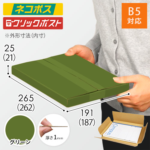【グリーン色】厚さ2.5cm・ヤッコ型ケース（B5サイズ・ネコポス・クリックポスト）