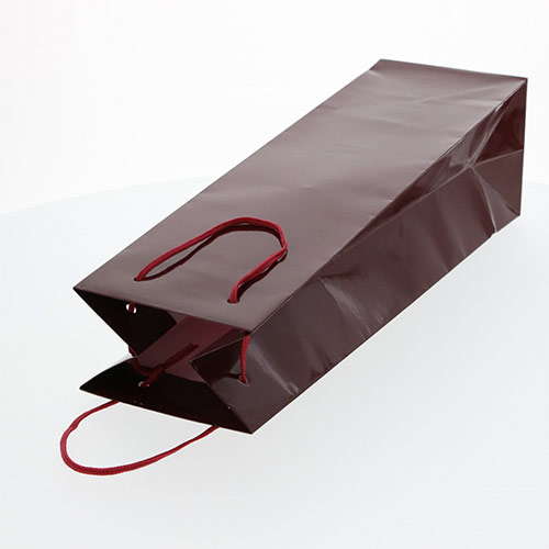 ワイン用手提げ紙袋（エンジ ツヤあり・ポリエステル紐・幅110×マチ100×高さ365mm）