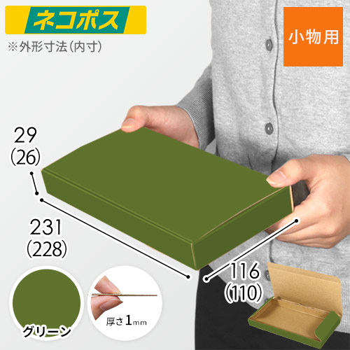 【グリーン色】厚さ3cm・N式ケース（ネコポス最小・定形外郵便）