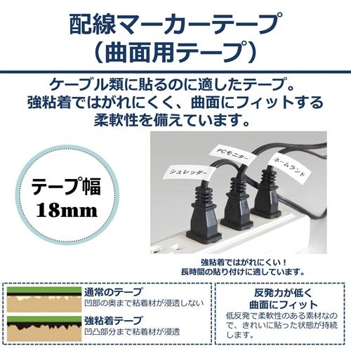ネームランド　配線マーカーテープ　１８ｍｍ　黒文字