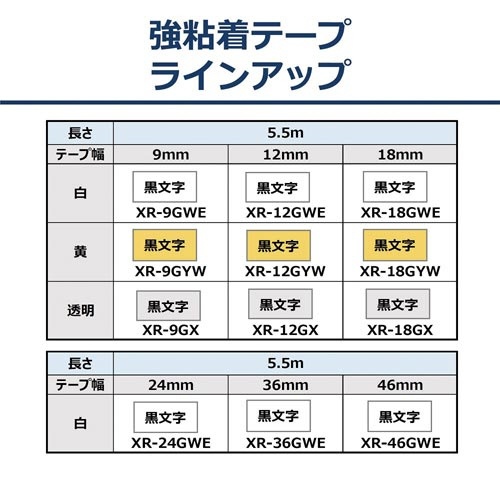 ネームランド　強粘着白色テープ　４６ｍｍ　黒文字
