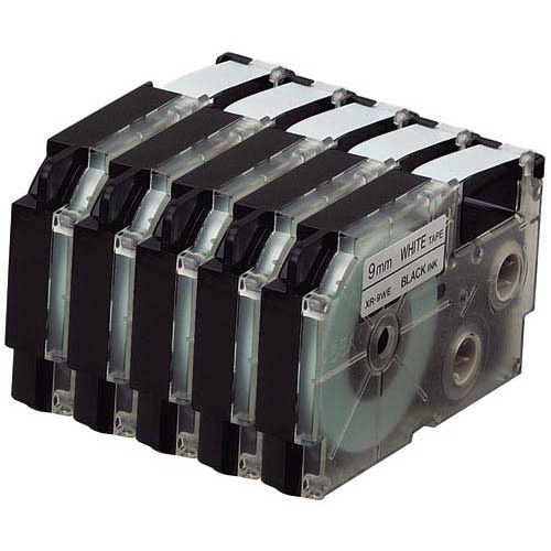 ネームランド　白色テープ　９ｍｍ　黒文字　５個入