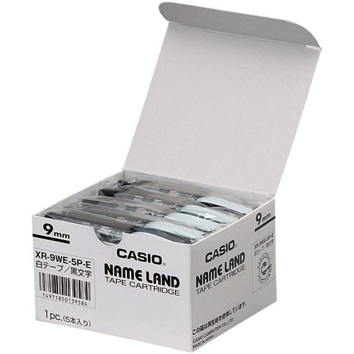 ネームランド　白色テープ　９ｍｍ　黒文字　５個入