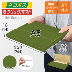 【グリーン色】厚さ2cm・テープレスケース（A5サイズ・ネコポス・クリックポスト）