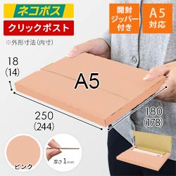 【ピンク色】厚さ2cm・テープレスケース（A5サイズ・ネコポス・クリックポスト）