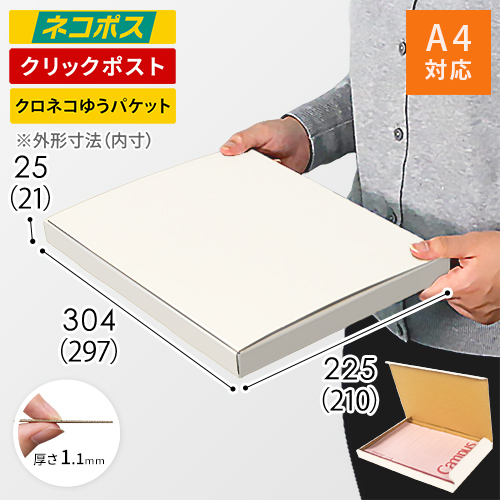 【ネコポス・クリックポスト】厚さ2.5cm・N式ケース（白・A4サイズ）
