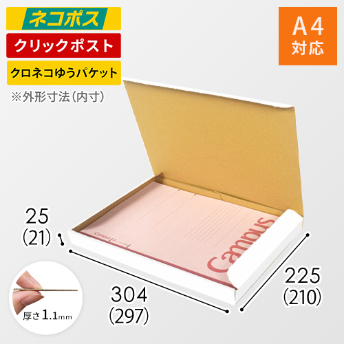 【ネコポス・クリックポスト】厚さ2.5cm・N式ケース（白・A4サイズ）