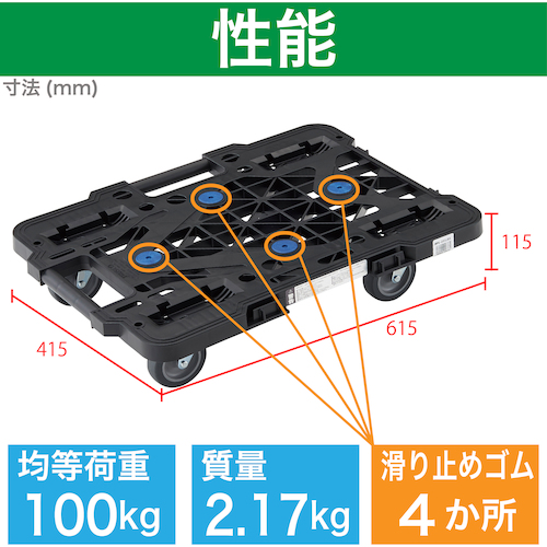 ＴＲＵＳＣＯ ルートバンメッシュタイプ 4輪自在 415×615mm MPK600JBK