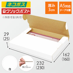 【白色】厚さ3cm・テープレスケース（A5サイズ・ネコポス・クリックポスト）