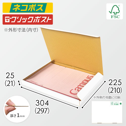 【廃番商品】【FSC認証・白色】厚さ2.5cm・N式ケース（A4サイズ・クロネコゆうパケット・クリックポスト）