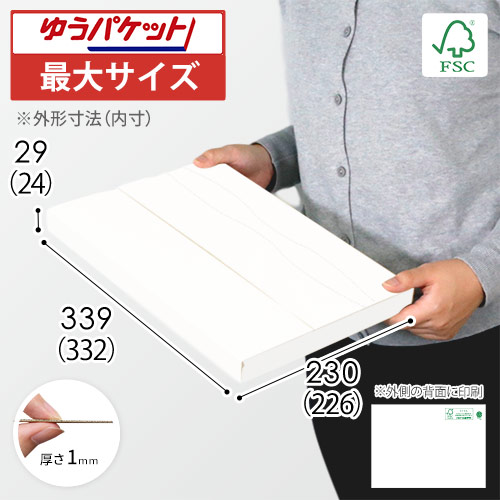 【FSC認証・白色】厚さ3cm・テープレスケース（A4サイズ・クリックポスト・ゆうパケット）