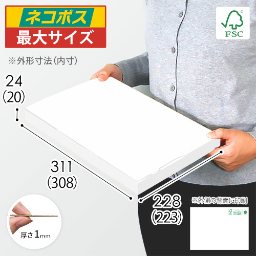 【FSC認証・白色】厚さ2.5cm・ジッパー付きケース（A4サイズ・ネコポス最大）