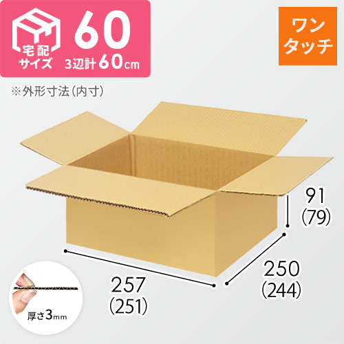 【宅配60サイズ】ワンタッチ組立て ダンボール箱（251×244×79mm）