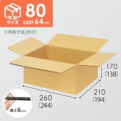 宅配80サイズ】化粧品、医薬品向けダンボール箱（250×200×100mm）8mm W