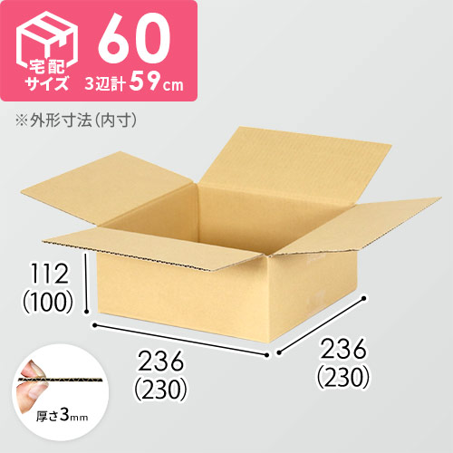 【宅配60サイズ】食品・飲料・酒類向けダンボール箱（230×230×100mm）3mm B/F C120×C120