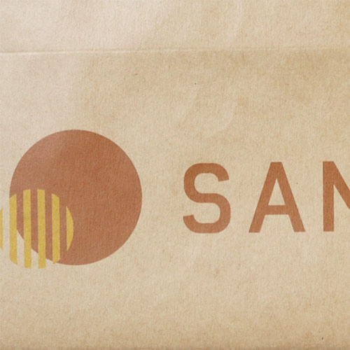 オリジナル印刷紙袋(未晒クラフト紙・OPニス・幅240×マチ170×高さ210mm・アクリル丸紐(青)・短納期)