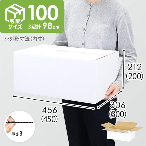 【宅配100サイズ】生活家電、AV機器、PC・周辺機器等向けダンボール箱（450×300×200mm）3mm B/F 白C5×C120