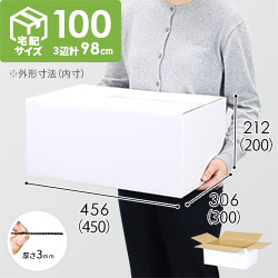 【宅配100サイズ】生活家電、AV機器、PC・周辺機器等向けダンボール箱（450×300×200mm）3mm B/F 白C5×C120