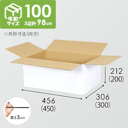 【宅配100サイズ】生活家電、AV機器、PC・周辺機器等向けダンボール箱（450×300×200mm）3mm B/F 白C5×C120