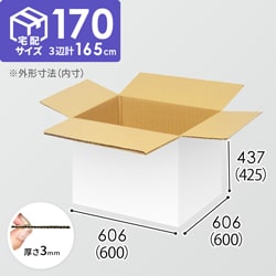 【宅配170サイズ】生活家電、AV機器、PC・周辺機器等向けダンボール箱（600×600×425mm）3mm B/F 白C5×C5