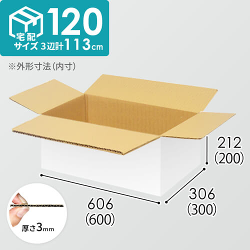 【宅配120サイズ】生活家電、AV機器、PC・周辺機器等向けダンボール箱（600×300×200mm）3mm B/F 白C5×C5