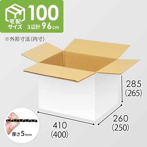 【宅配100サイズ】食品・飲料・酒類向けダンボール箱（400×250×265mm）5mm A/F 白C5×C5