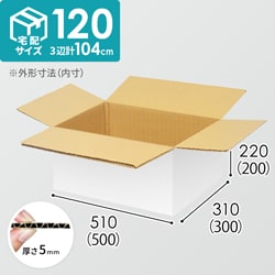 【宅配120サイズ】生活家電、AV機器、PC・周辺機器等向けダンボール箱（500×300×200mm）5mm A/F 白C5×C5