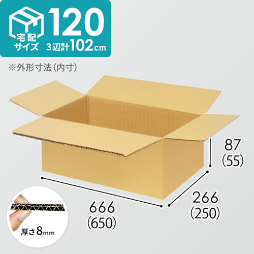 【宅配120サイズ】生活雑貨、家具、インテリア向けダンボール箱（650×250×55mm）8mm W/F C5×C5