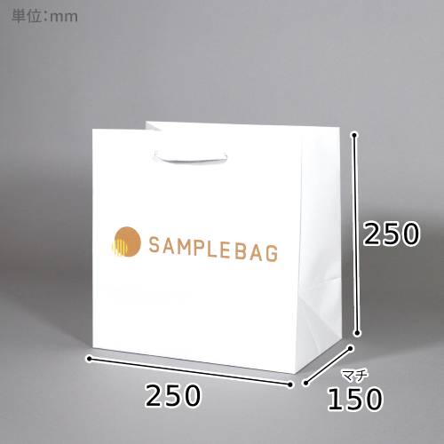 オリジナル印刷紙袋(1色印刷・晒クラフト紙・マットPP・幅250×マチ150×高さ250mm・アクリル丸紐(黒)・短納期)