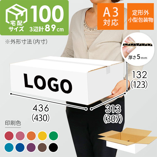 【名入れ印刷】宅配100サイズ 定形外郵便最大・国際郵便対応ダンボール箱 白