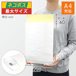 宅配袋 ワンポイント印刷 白 外寸幅225×マチ25×高さ310+口折60mm　※底マチなし