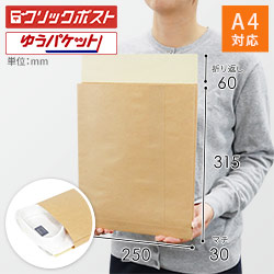 宅配袋 ワンポイント印刷 茶 外寸幅250×マチ30×高さ315+口折60mm　※底マチなし