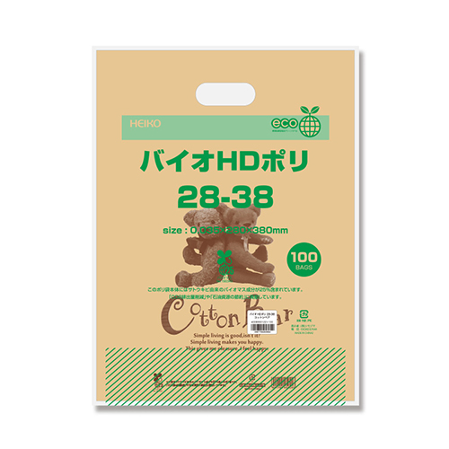 HEIKO 手抜き (小判抜き) ポリ袋 バイオHDポリ 28-38 コットンベア 100枚