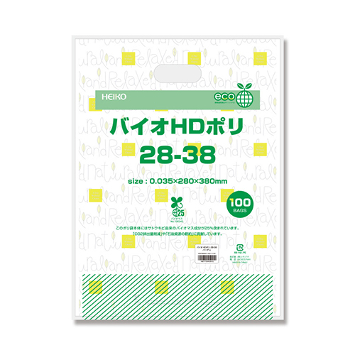 HEIKO 手抜き (小判抜き) ポリ袋 バイオHDポリ 28-38 パーチェ 100枚