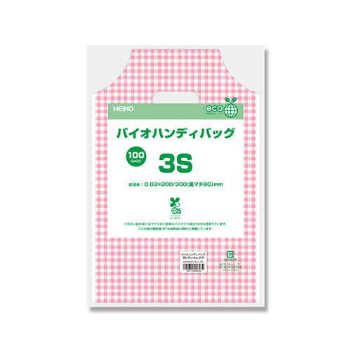 HEIKO 手抜き (小判抜き)ポリ袋 バイオハンディバッグ 3S ギンガム2 P 100枚