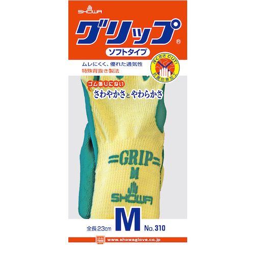 ショーワ 天然ゴム背抜き手袋 Ｎｏ３１０グリップ（ソフトタイプ） グリーン M NO310M