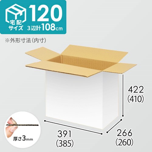 【宅配120サイズ】小箱ぴったり梱包用ダンボール箱［SBOX-01・12箱］（385×260×410mm）3mm B/F 白C5×C5