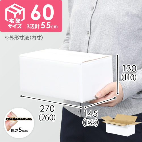 【宅配60サイズ】小箱ぴったり梱包用ダンボール箱［SBOX-04・2箱］（260×135×110mm）5mm A/F 白C5×C120