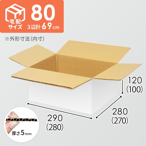 【宅配80サイズ】小箱ぴったり梱包用ダンボール箱［SBOX-06・6箱］（280×270×100mm）5mm A/F 白C5×C5