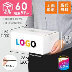 【ロゴ印刷・フルカラー・3面】宅配60サイズ ダンボール箱（白）